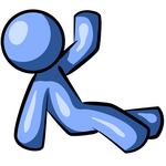 Clip Art Graphic of a Blue Guy Character Sitting And Waving
