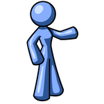 Clip Art Graphic of a Blue Woman Character Standing And Pointing