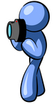 Clip Art Graphic of a Blue Guy Character Taking Pictures
