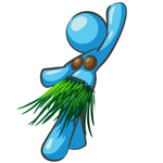 Clip Art Graphic of a Sky Blue Girl Character Doing the Hula Dance