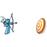 Clip Art Graphic of a Sky Blue Guy Character Shooting Arrows