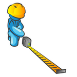 Clip Art Graphic of a Sky Blue Guy Character Measuring