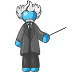 Clip Art Graphic of a Sky Blue Guy Character as Einstein