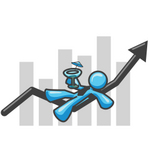 Clip Art Graphic of a Sky Blue Guy Character Drinking a Martini on a Bar Graph