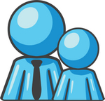 Clip Art Graphic of a Sky Blue Guy Character With Child
