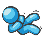 Clip Art Graphic of a Sky Blue Guy Character Rolling Around and Giggling