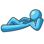 Clip Art Graphic of a Sky Blue Guy Character Relaxing