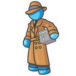 Clip Art Graphic of a Sky Blue Guy Character Investigator Carrying a Box