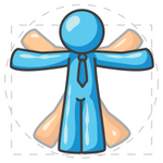 Clip Art Graphic of a Sky Blue Guy Character Vitruvian Man