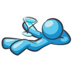 Clip Art Graphic of a Sky Blue Guy Character Drinking a Cocktail