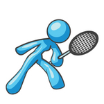Clip Art Graphic of a Sky Blue Lady Character Playing Tennis