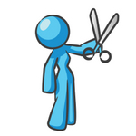 Clip Art Graphic of a Sky Blue Guy Character Holding Scissors
