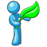 Clip Art Graphic of a Sky Blue Guy Character Holding a Leaf