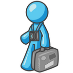 Clip Art Graphic of a Sky Blue Guy Character Tourist