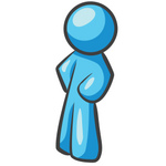 Clip Art Graphic of a Sky Blue Guy Character Standing With Hands on His Hips