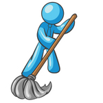 Clip Art Graphic of a Sky Blue Guy Character Mopping