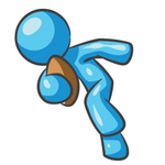 Clip Art Graphic of a Sky Blue Guy Character Running With a Football