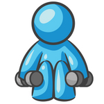 Clip Art Graphic of a Sky Blue Guy Character Lifting Weights