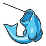 Clip Art Graphic of a Sky Blue Fish on a Hook