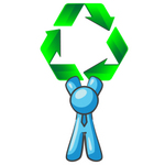 Clip Art Graphic of a Sky Blue Guy Character Holding Recycle Arrows