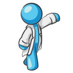 Clip Art Graphic of a Sky Blue Guy Character Doctor