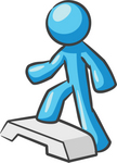 Clip Art Graphic of a Sky Blue Guy Character Stepping at the Gym