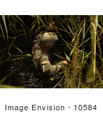 #10584 Picture Of An Army Soldier Wading In Water