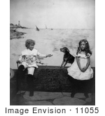 #11055 Picture Of Children And Dog Near The Ocean