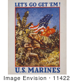 #11422 Picture Of Marines With Flags And Weapons In A Jungle
