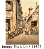 #11657 Picture Of People In A Courtyard Venice Italy