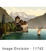#11742 Picture Of A Boat And Dents Du Midi By Chillon Castle