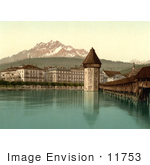 #11753 Picture Of Chapel Bridge Water Tower And Pilatus Switzerland