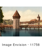 #11758 Picture Of The Water Tower And Chapel Bridge In Switzerland