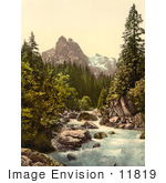 #11819 Picture Of A River And Wetterhorn Mountain Switzerland