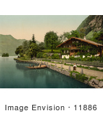 #11886 Picture Of People In A Boat Near A House Brienz Lake
