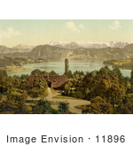 #11896 Picture Of A House On Lake Lucerne Swiss Alps In The Background