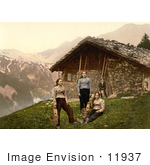 #11937 Picture Of People Outside A House In Champery Switzerland