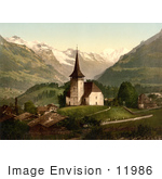 #11986 Picture Of A Church And Swiss Alps Frutigen Switzerland