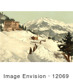 #12069 Picture Of People Walking In A Snow Path Leysin Switzerland