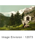 #12073 Picture Of A Man Seated Near A Chapel In The Swiss Alps