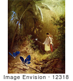 #12318 Picture Of A Butterfly Hunter With A Net In A Forest