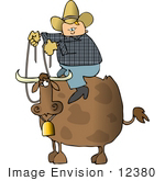 #12380 Cowboy On A Cow Clipart
