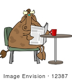 #12387 Cow Reading A Newspaper And Drinking Coffee Clipart