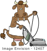 #12407 Cow Vacuuming Clipart