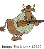 #12420 Cow In Camouflage Holding A Rifle Clipart