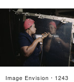 #1243 Photo Of An African American Riveter Woman Drilling On The Side Of A Bomber