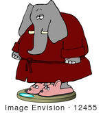 #12455 Elephant In A Robe Standing On A Scale Clipart