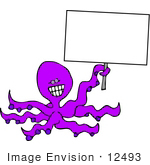 #12493 Octopus Holding A Blank Sign Clipart
