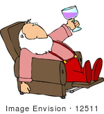 #12511 Santa Drinking Wine In A Recliner Clipart