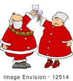 #12514 Mrs And Mr Santa Claus Toasting With Wine Clipart